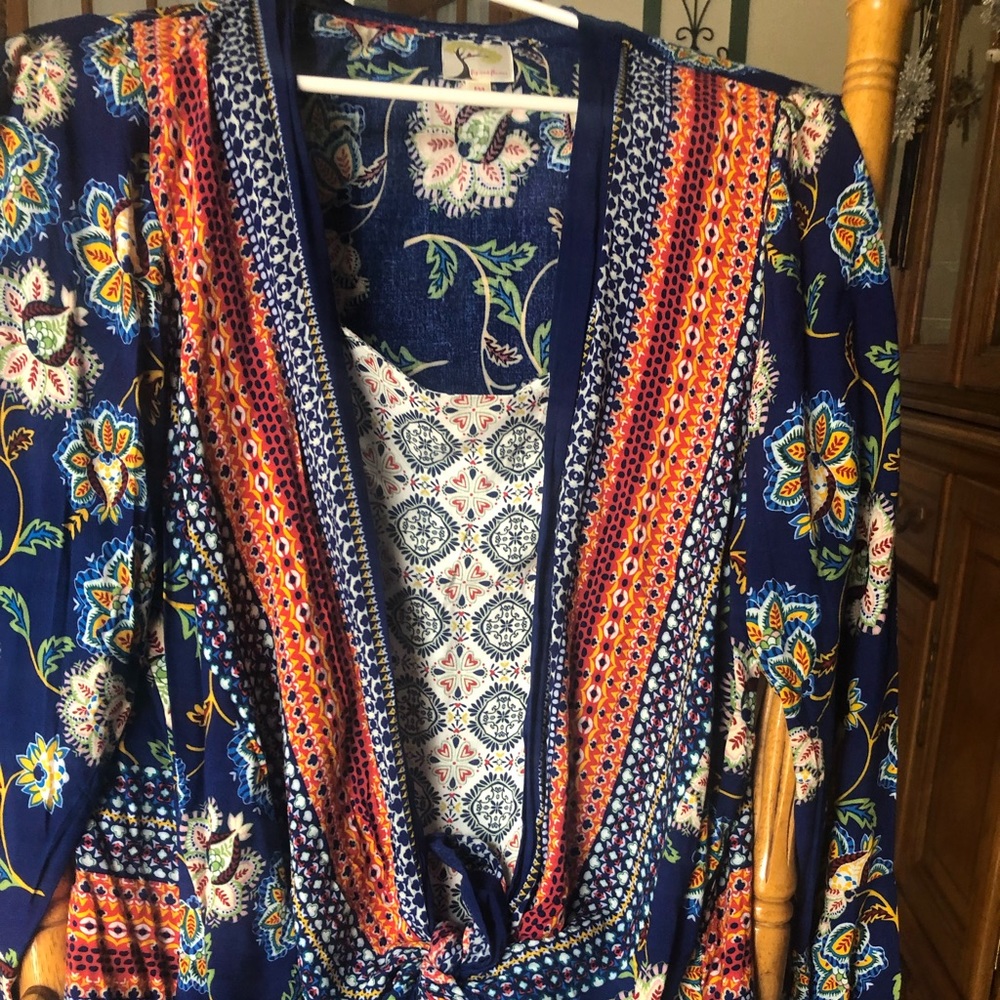 Fig and Flower,medium, blue, connected inner shell and cover, waved open sleeve